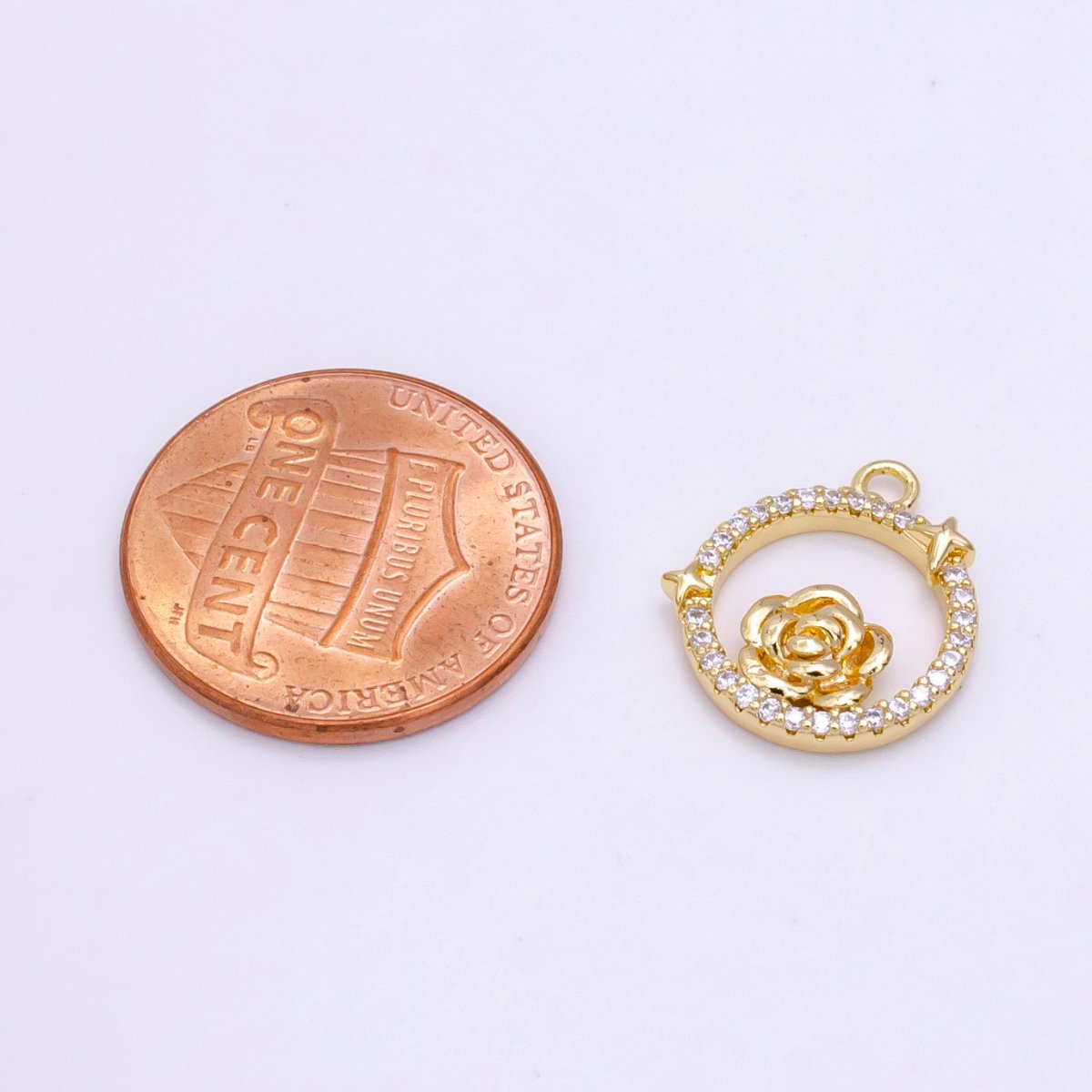 14K Gold Filled Rose Star Open Micro Paved Round Charm in Gold & Silver | W469 W470
