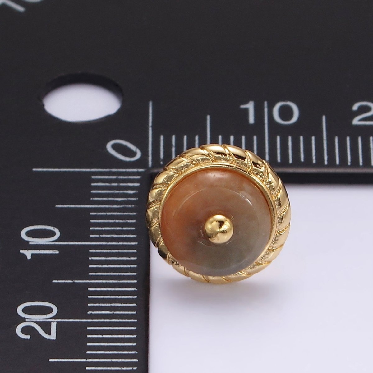 14K Gold Filled Round Aventurine, Smokey Quartz, Unakite, Carnelian Bezel Stud Earrings | V-051 - V-054