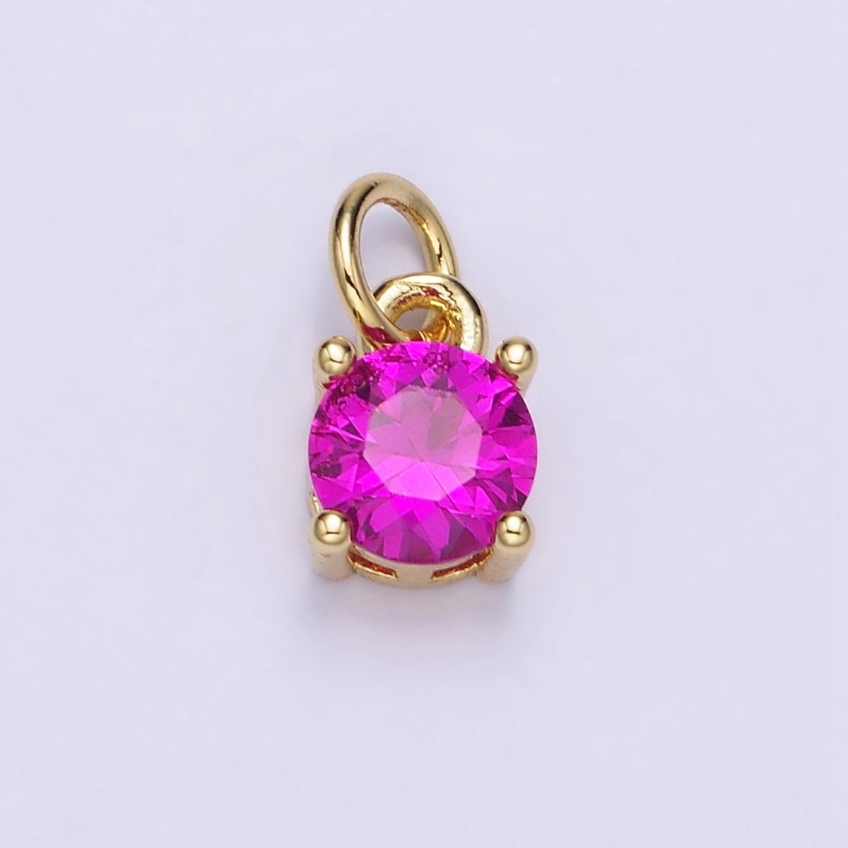 14K Gold Filled Round Birthstone CZ Solitaire Charm in Gold & Silver | W509 - W520