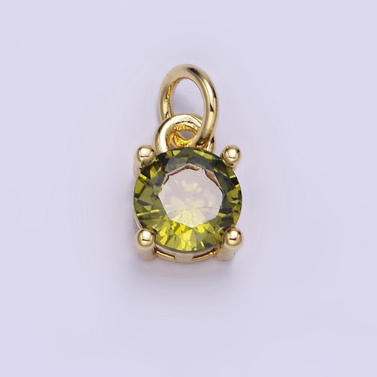 14K Gold Filled Round Birthstone CZ Solitaire Charm in Gold & Silver | W509 - W520