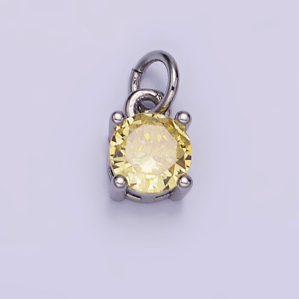 14K Gold Filled Round Birthstone CZ Solitaire Charm in Gold & Silver | W509 - W520