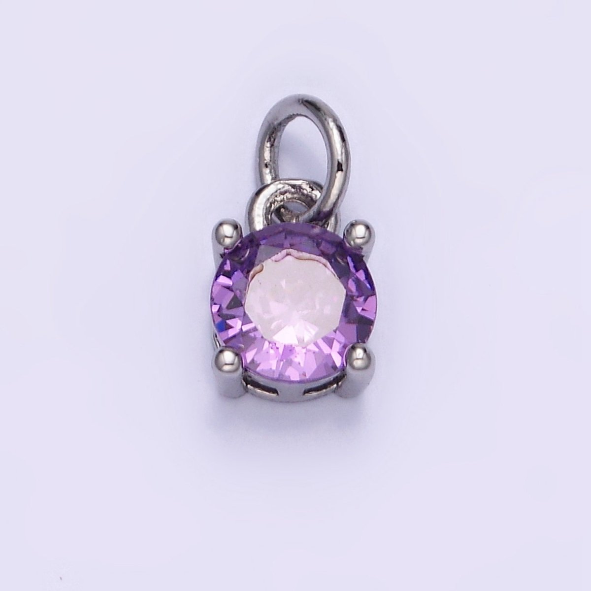 14K Gold Filled Round Birthstone CZ Solitaire Charm in Gold & Silver | W509 - W520