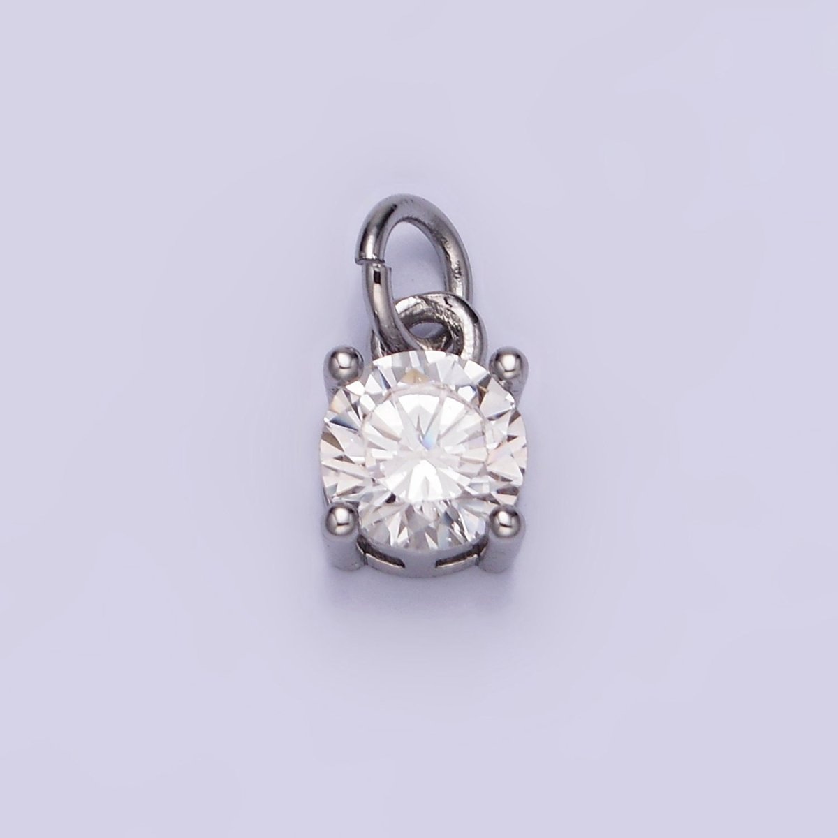 14K Gold Filled Round Birthstone CZ Solitaire Charm in Gold & Silver | W509 - W520