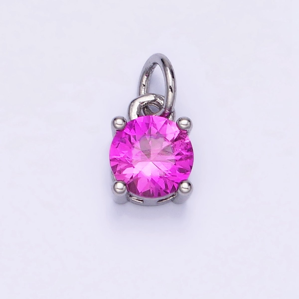 14K Gold Filled Round Birthstone CZ Solitaire Charm in Gold & Silver | W509 - W520