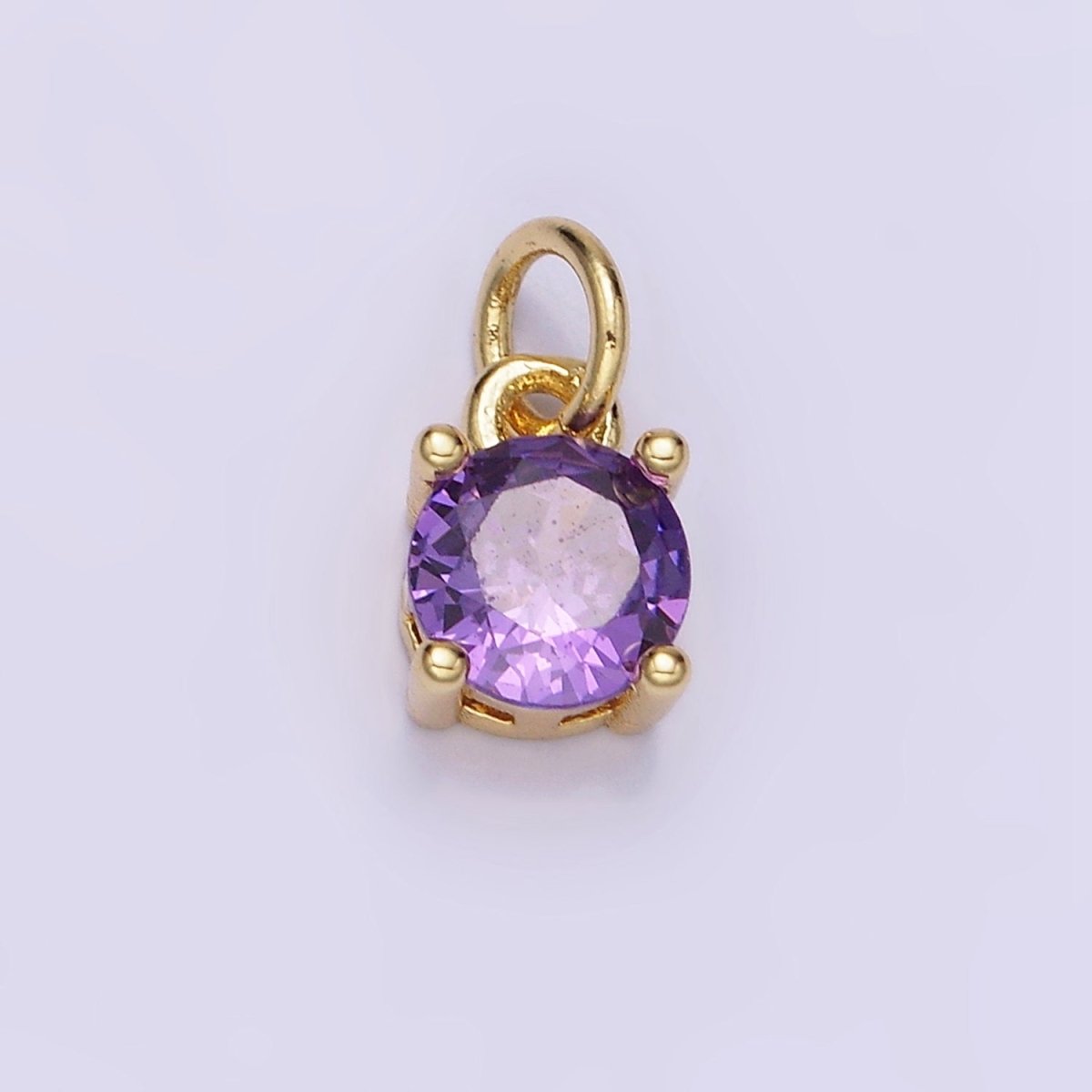 14K Gold Filled Round Birthstone CZ Solitaire Charm in Gold & Silver | W509 - W520