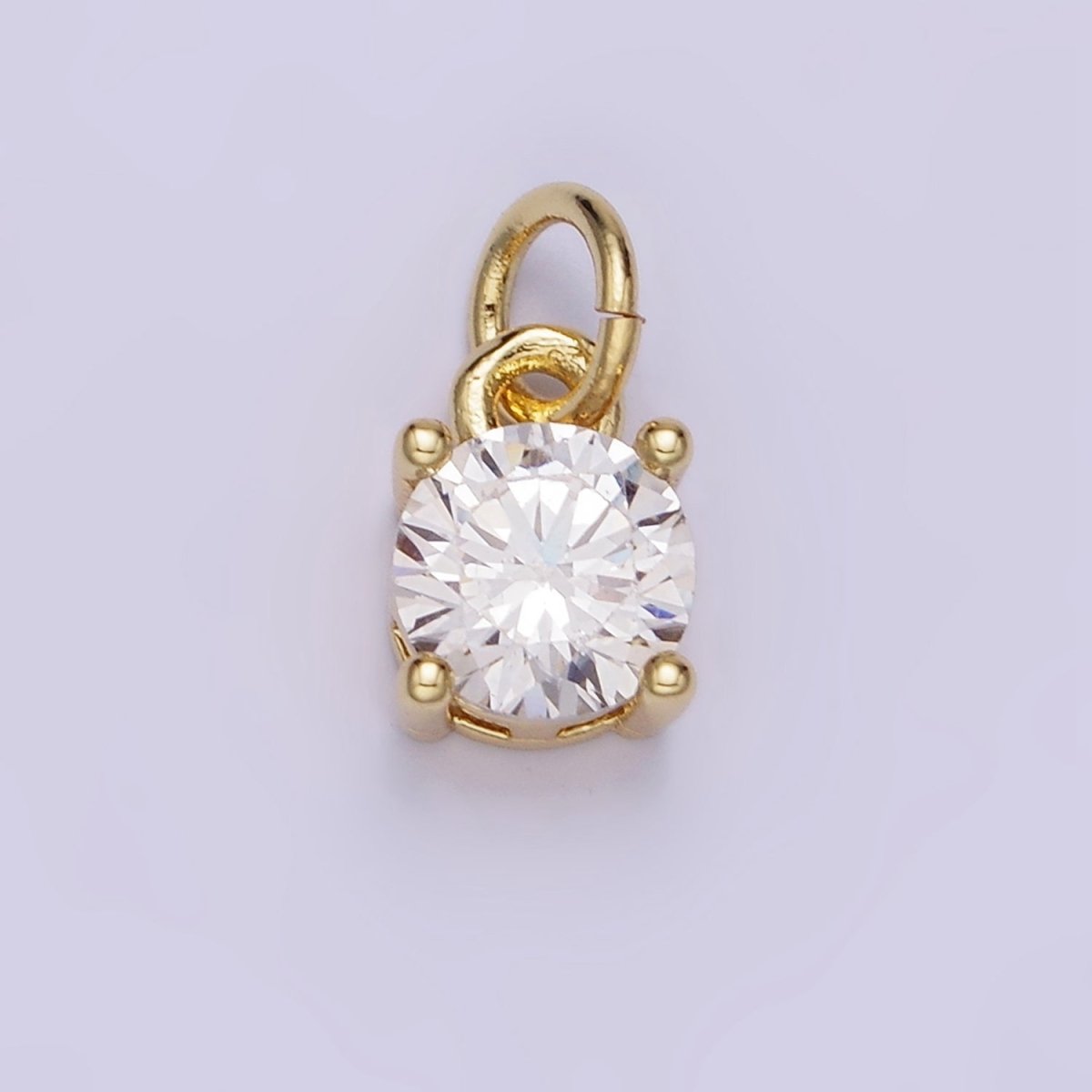 14K Gold Filled Round Birthstone CZ Solitaire Charm in Gold & Silver | W509 - W520