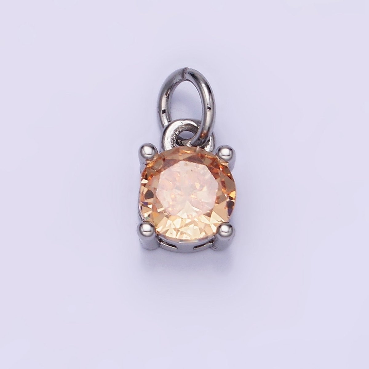 14K Gold Filled Round Birthstone CZ Solitaire Charm in Gold & Silver | W509 - W520