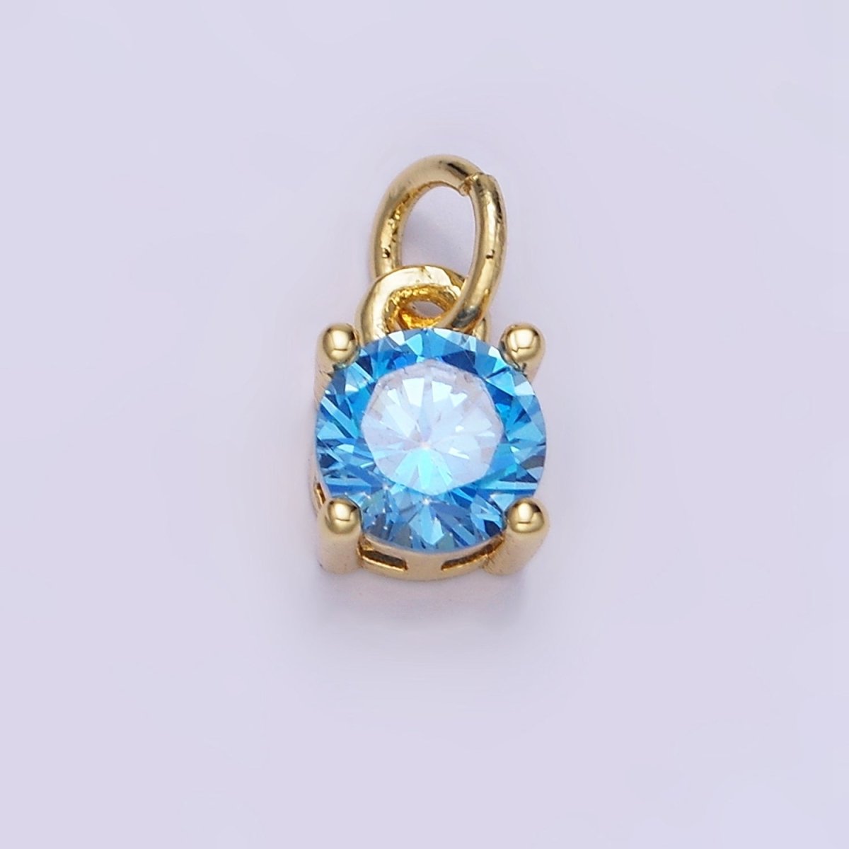 14K Gold Filled Round Birthstone CZ Solitaire Charm in Gold & Silver | W509 - W520