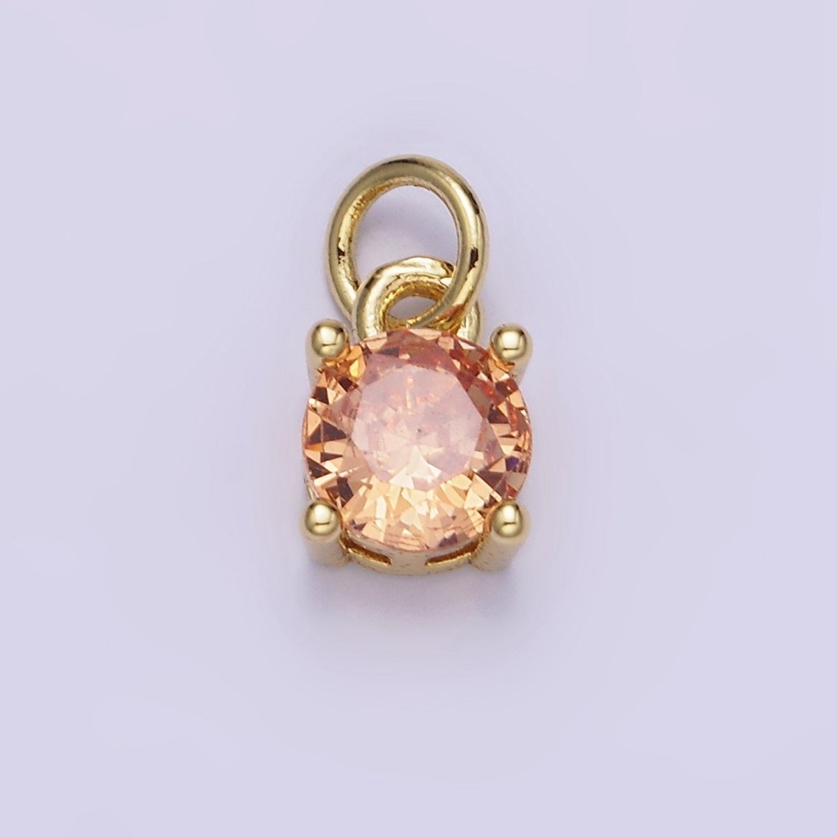 14K Gold Filled Round Birthstone CZ Solitaire Charm in Gold & Silver | W509 - W520