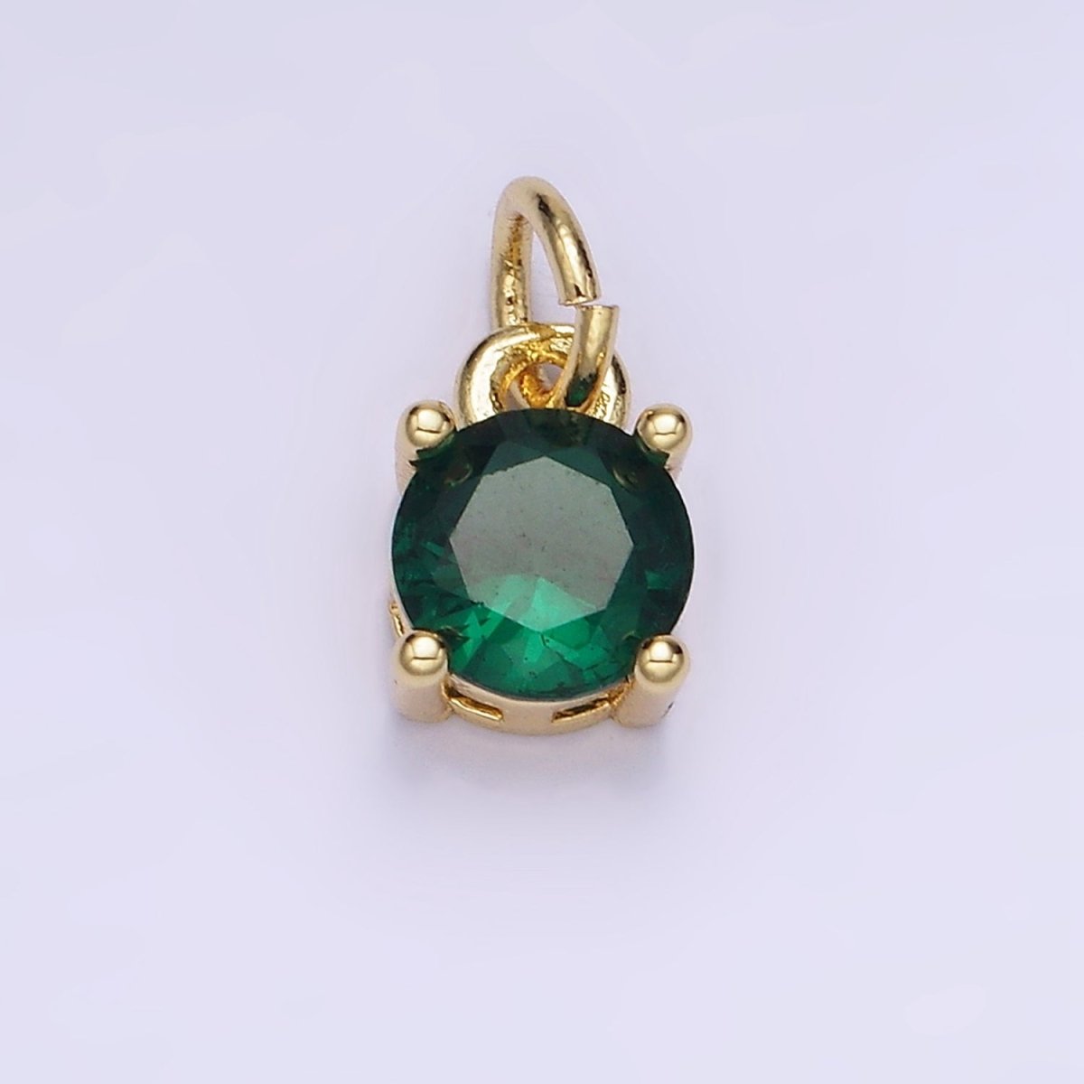14K Gold Filled Round Birthstone CZ Solitaire Charm in Gold & Silver | W509 - W520