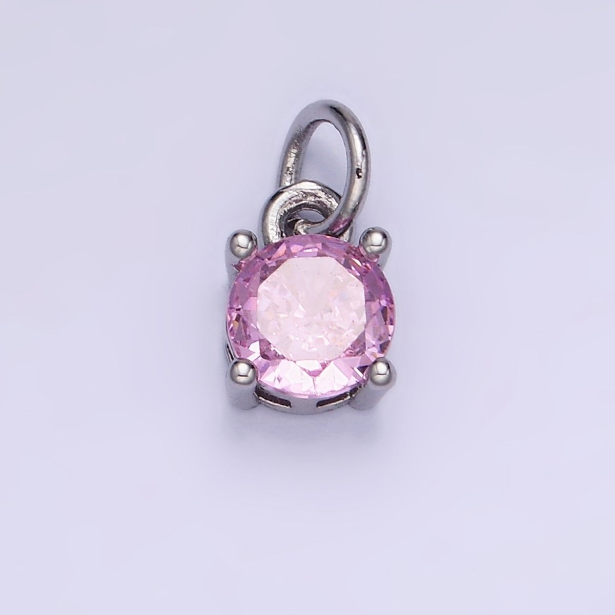 14K Gold Filled Round Birthstone CZ Solitaire Charm in Gold & Silver | W509 - W520
