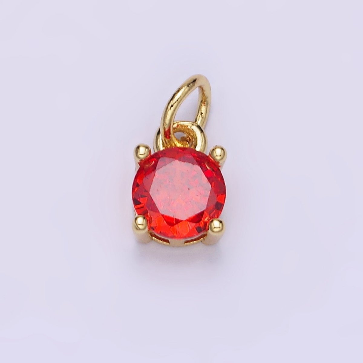 14K Gold Filled Round Birthstone CZ Solitaire Charm in Gold & Silver | W509 - W520