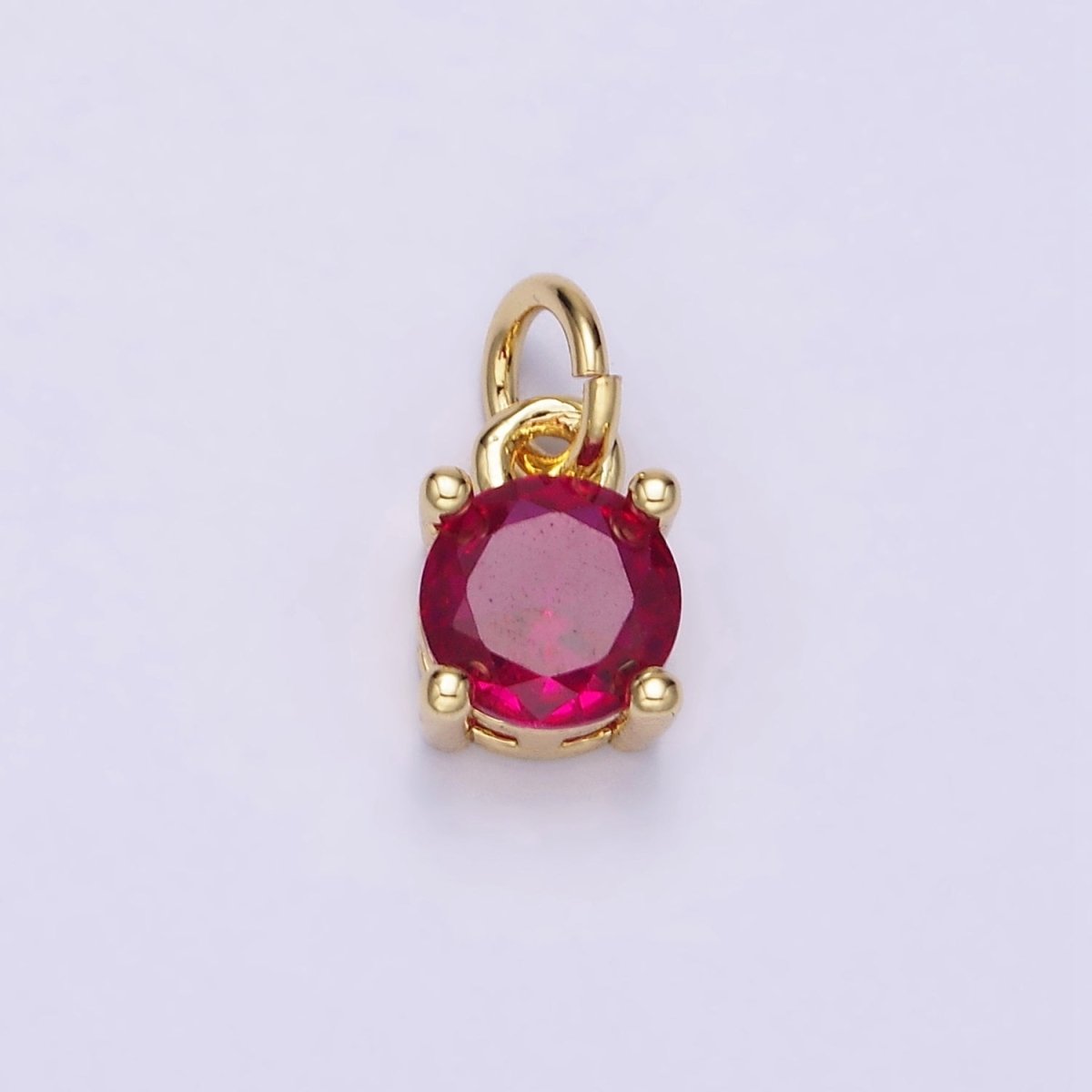 14K Gold Filled Round Birthstone CZ Solitaire Charm in Gold & Silver | W509 - W520