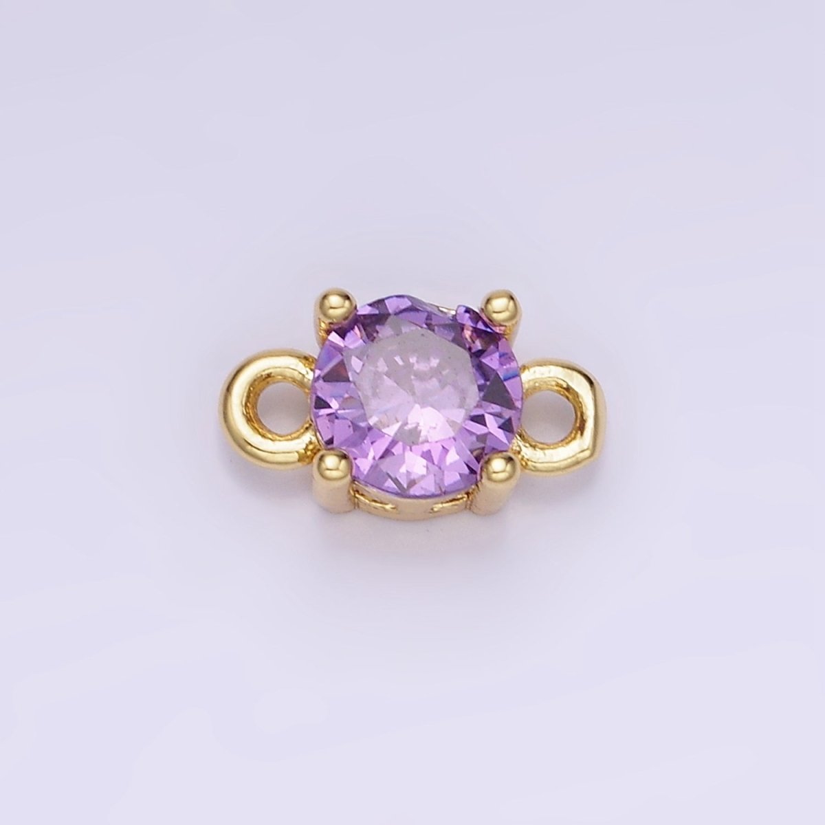 14K Gold Filled Round Birthstone CZ Solitaire Connector in Gold & Silver | G297 - G308