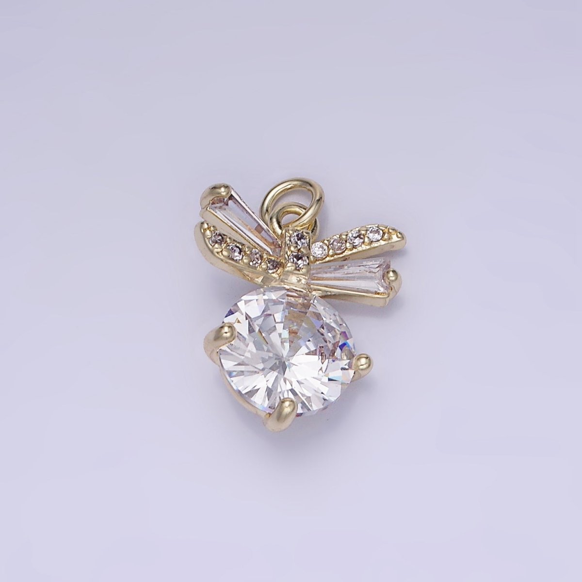 14K Gold Filled Round Bow Solitaire Clear Cz Charm | AG-677
