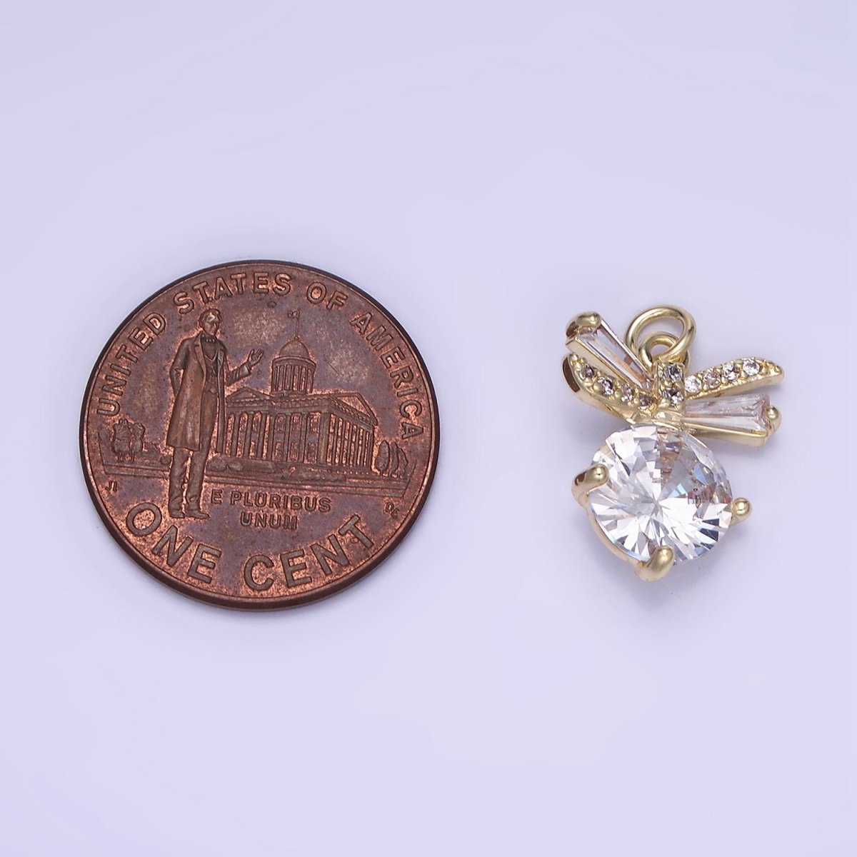 14K Gold Filled Round Bow Solitaire Clear Cz Charm | AG-677