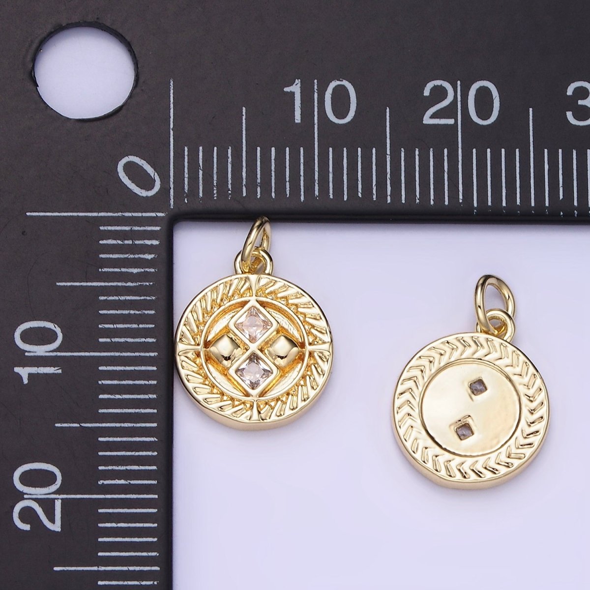 14K Gold Filled Round Charm Diamond CZ 15mm | AG-658