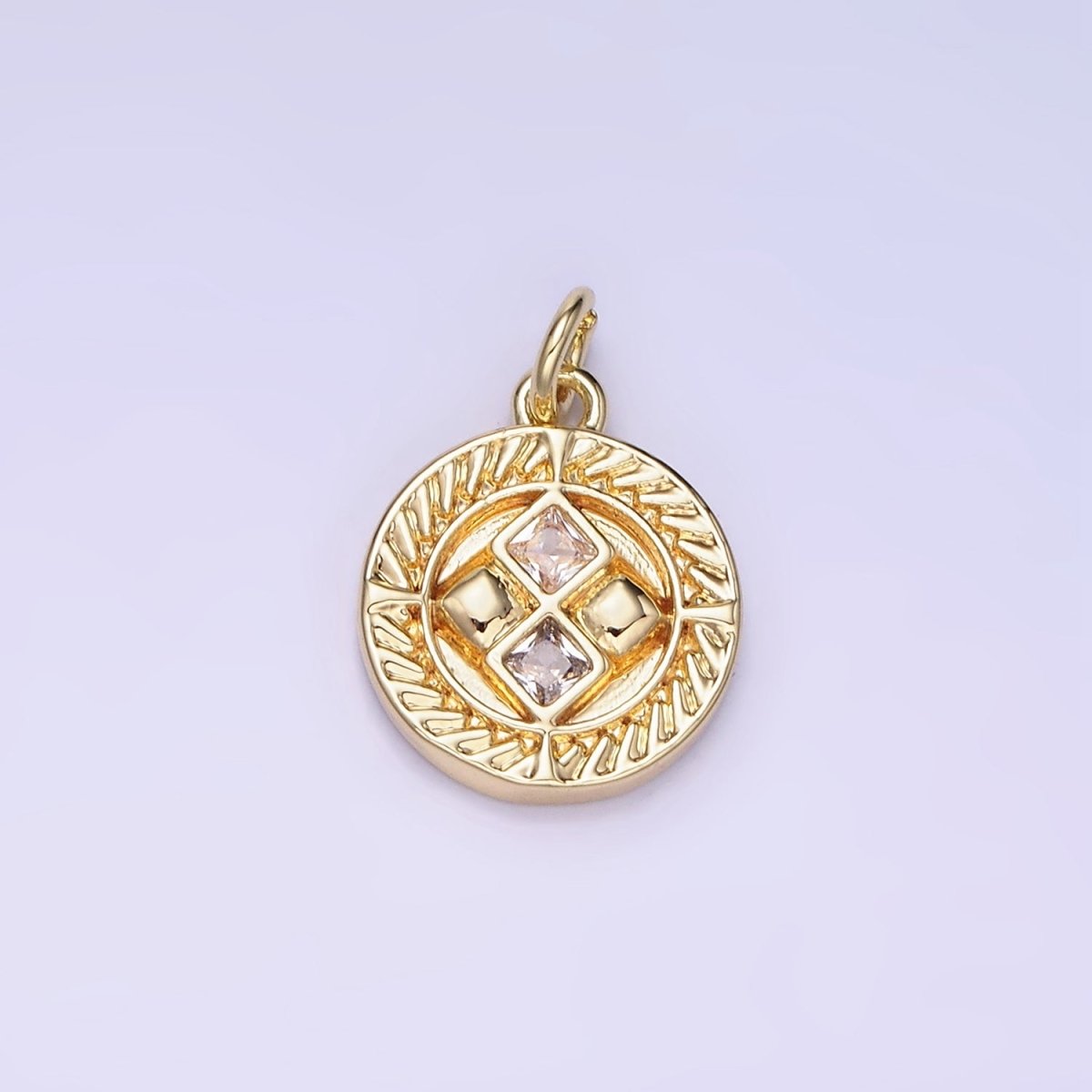 14K Gold Filled Round Charm Diamond CZ 15mm | AG-658