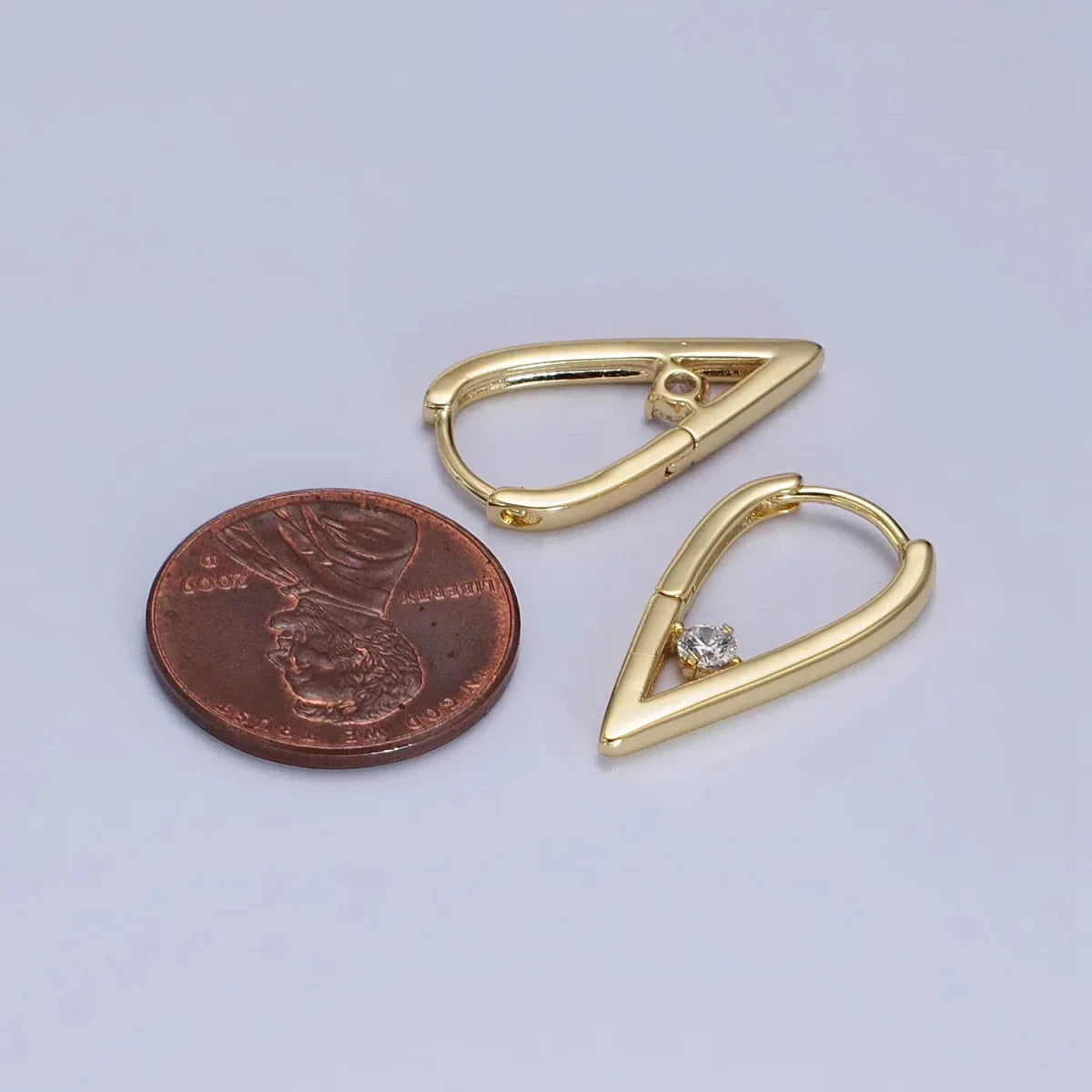 14K Gold Filled Round Clear CZ  22mm, 24mm Geometric Triangle Earrings | AB277 AB240