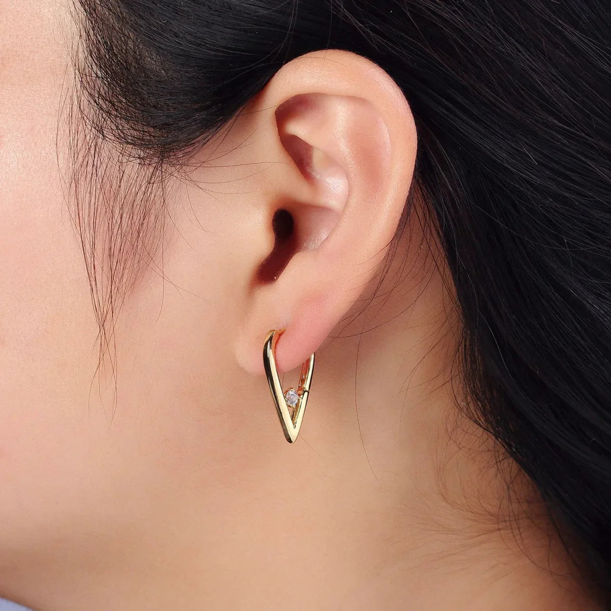 14K Gold Filled Round Clear CZ  22mm, 24mm Geometric Triangle Earrings | AB277 AB240