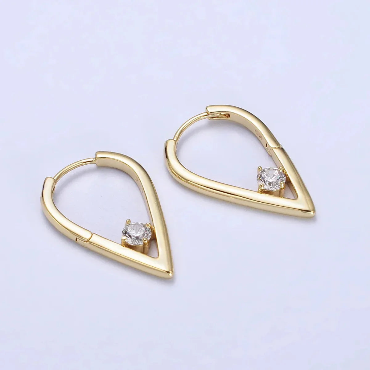 14K Gold Filled Round Clear CZ  22mm, 24mm Geometric Triangle Earrings | AB277 AB240