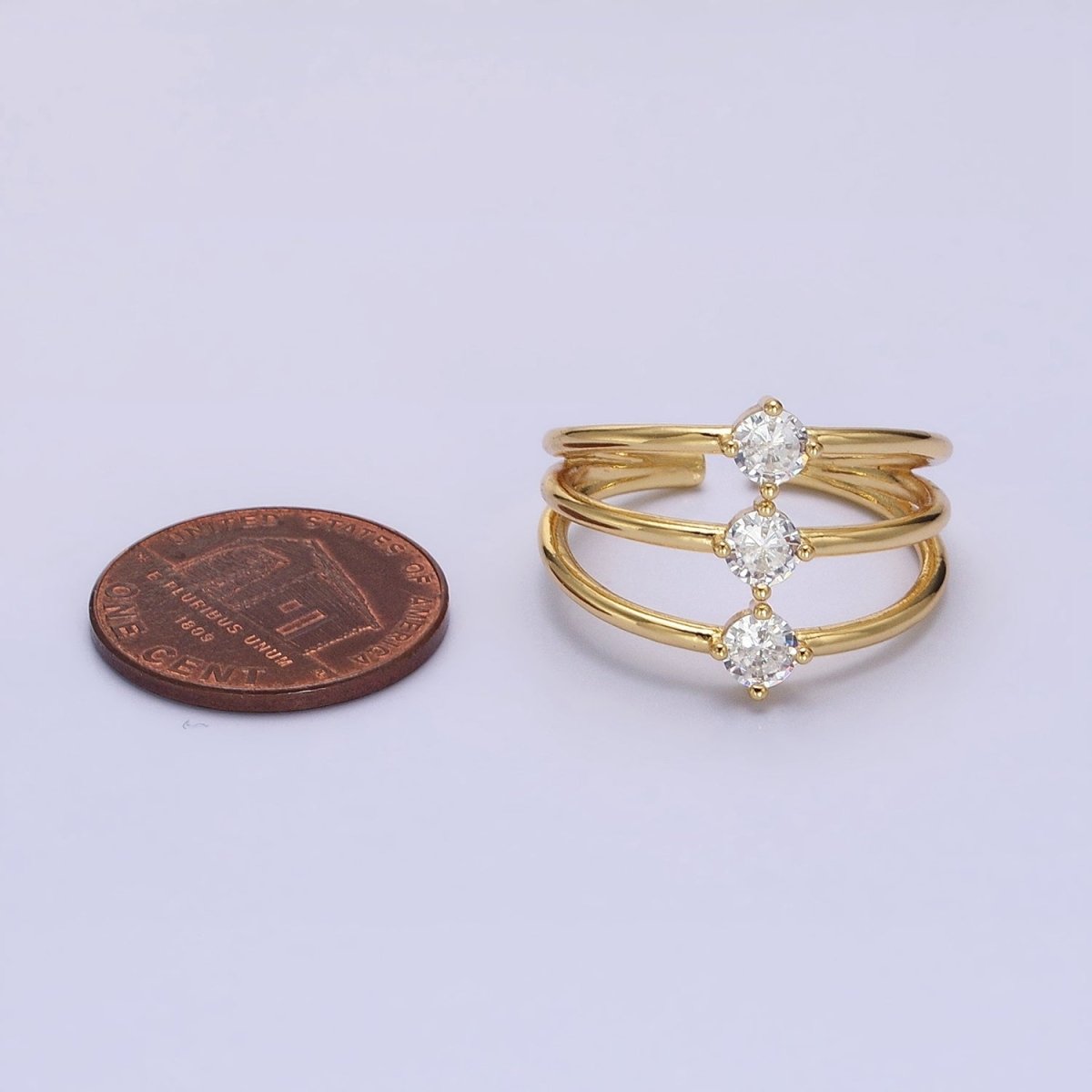 14K Gold Filled Round Clear CZ Triple Band Ring in Gold & Silver | O1950 O1951