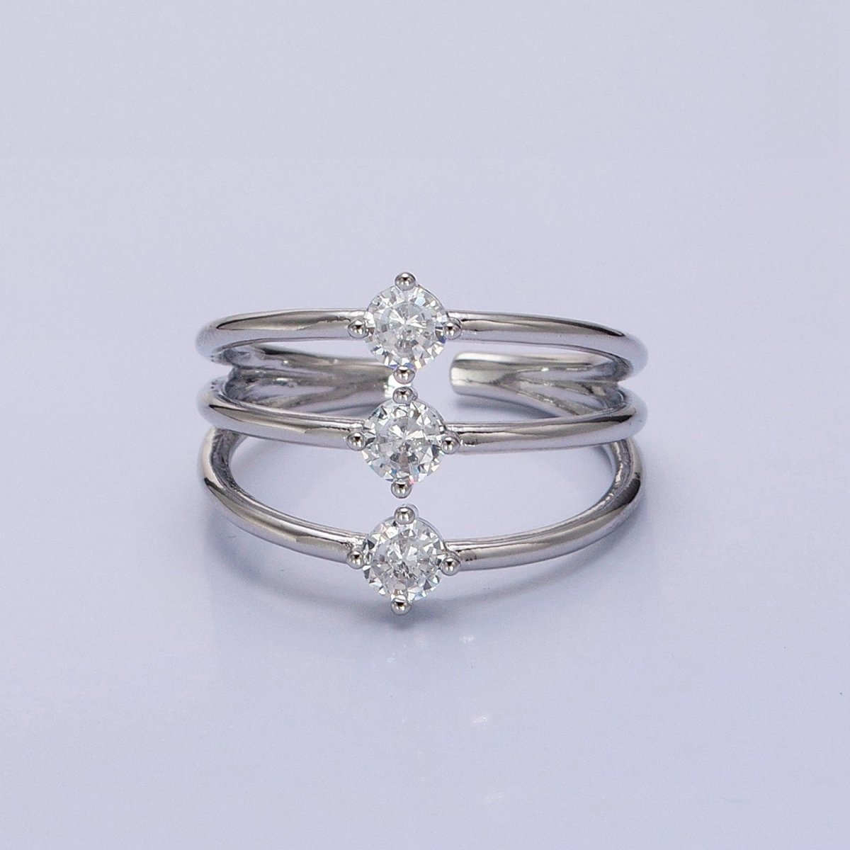 14K Gold Filled Round Clear CZ Triple Band Ring in Gold & Silver | O1950 O1951