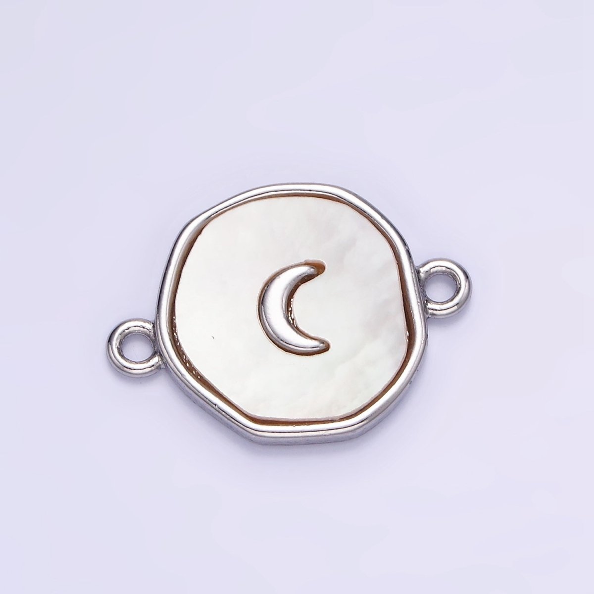 14K Gold Filled Round Coin Crescent Moon Charm Connector Shell Pearl Link Connector | G285