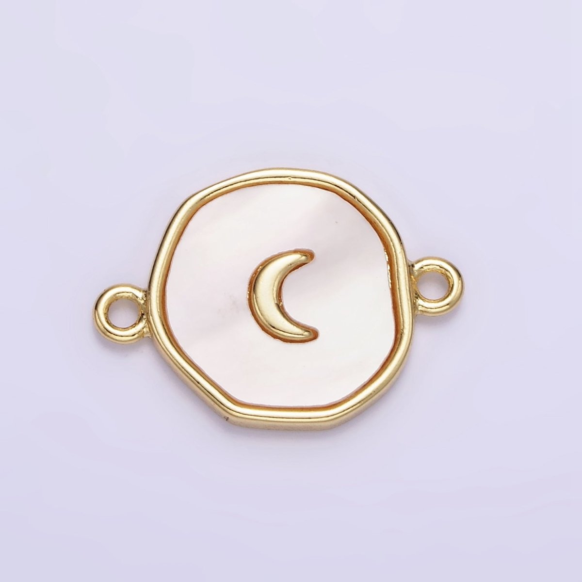 14K Gold Filled Round Coin Crescent Moon Charm Connector Shell Pearl Link Connector | G285