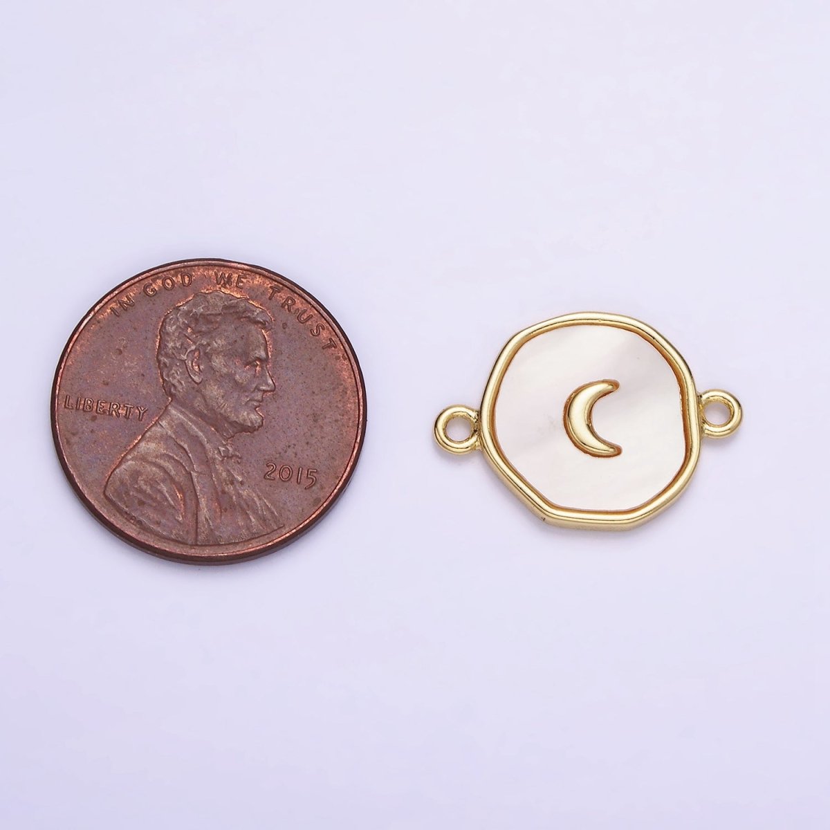 14K Gold Filled Round Coin Crescent Moon Charm Connector Shell Pearl Link Connector | G285