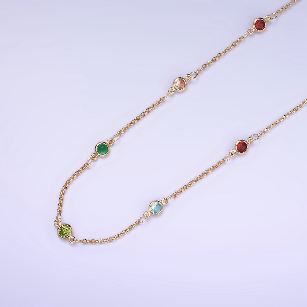 14K Gold Filled Round Colorful Diamond Bezel Cut Chain by Yard Rosary Chain for Necklace Bracelet Jewelry Making | ROLL-1457