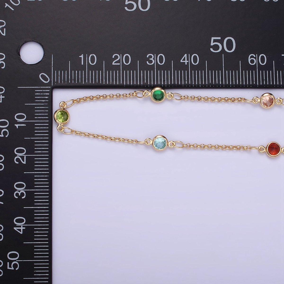 14K Gold Filled Round Colorful Diamond Bezel Cut Chain by Yard Rosary Chain for Necklace Bracelet Jewelry Making | ROLL-1457