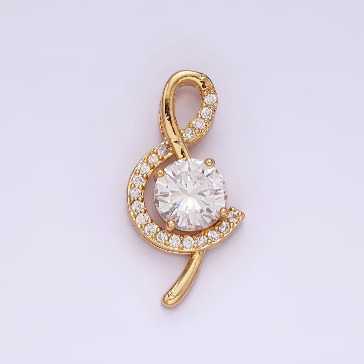 14K Gold Filled Round CZ Micro Paved Treble Clef Music Note Pendant | N1833