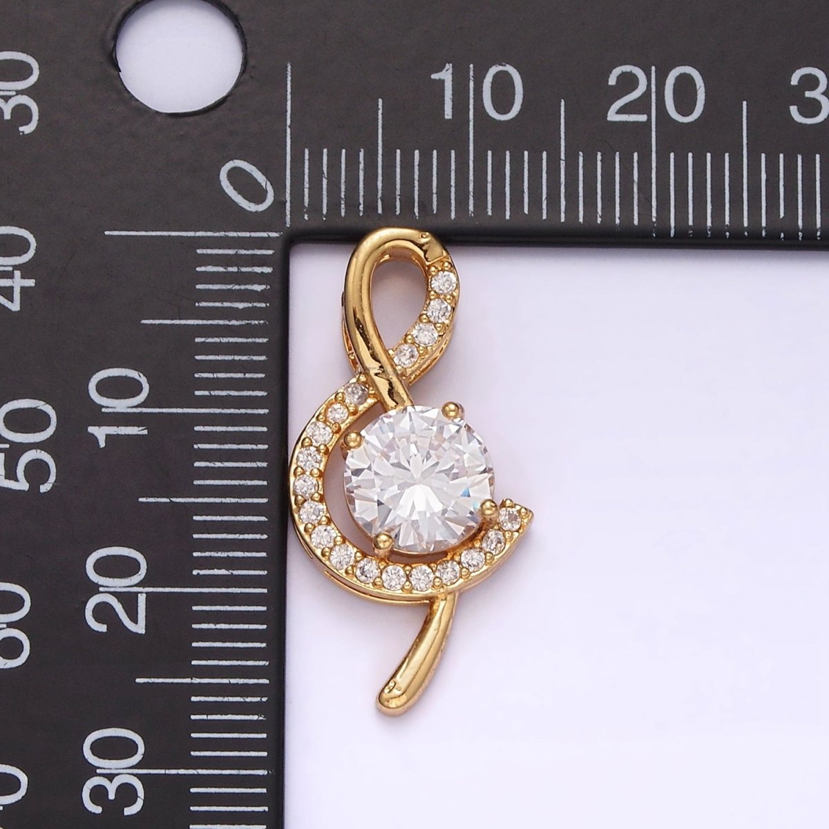 14K Gold Filled Round CZ Micro Paved Treble Clef Music Note Pendant | N1833