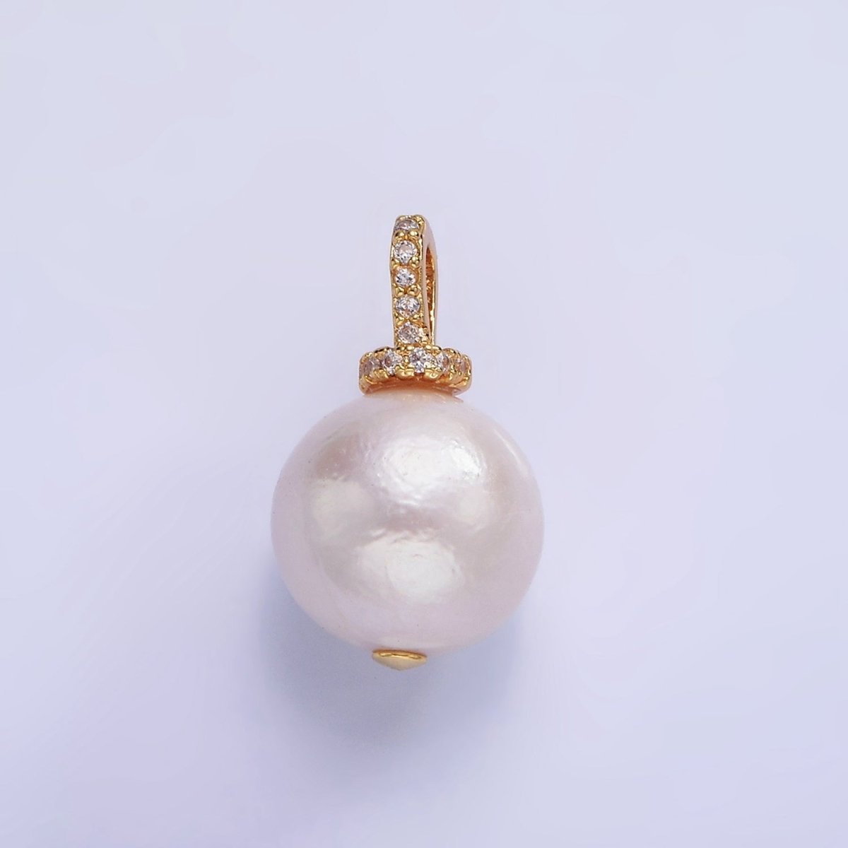 14K Gold Filled Round Freshwater Pearl Micro Paved CZ Bail Pendant | P1693