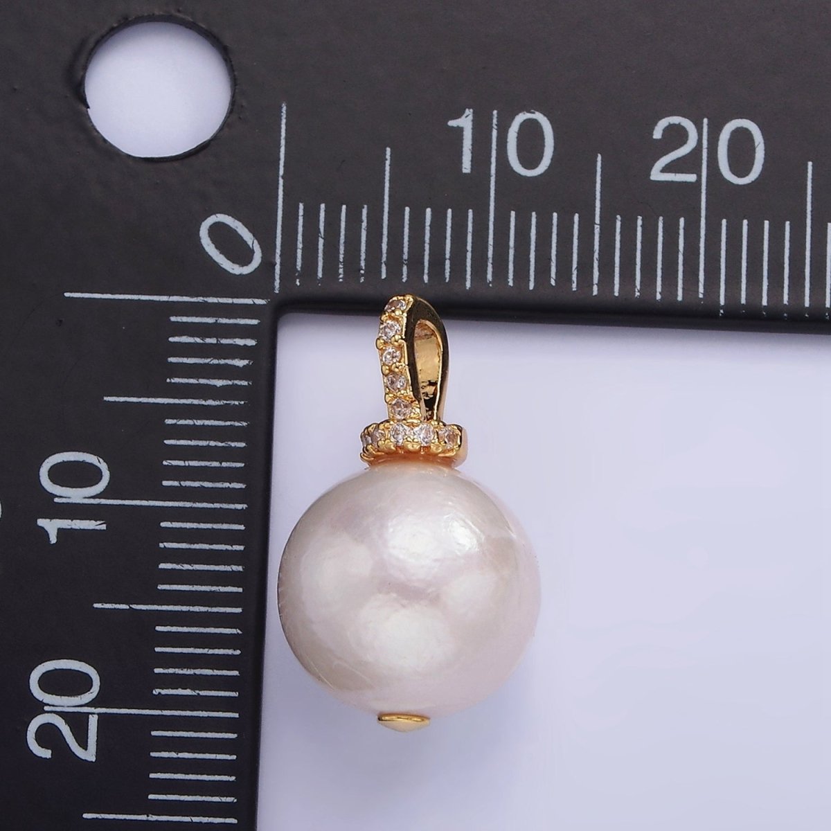14K Gold Filled Round Freshwater Pearl Micro Paved CZ Bail Pendant | P1693