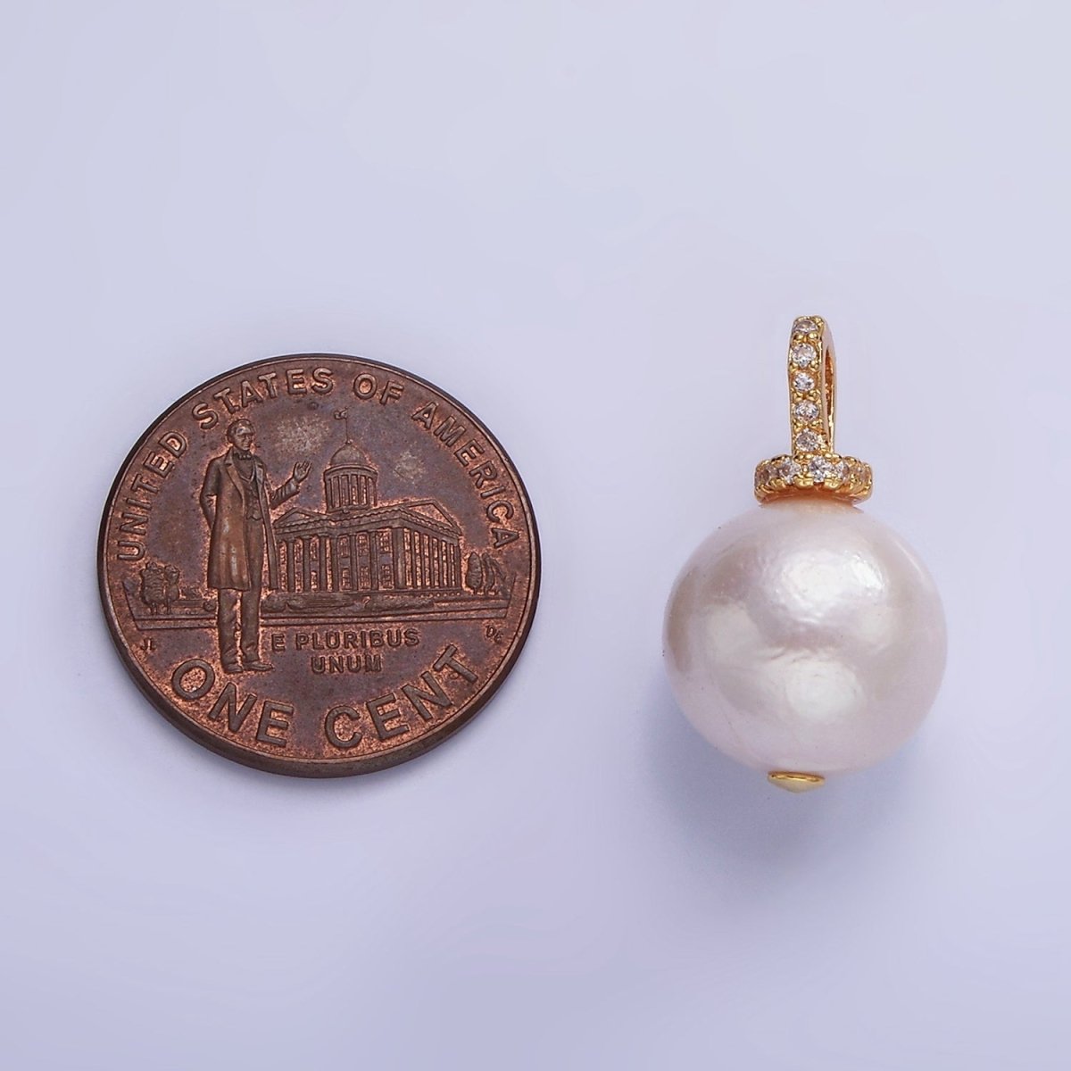 14K Gold Filled Round Freshwater Pearl Micro Paved CZ Bail Pendant | P1693