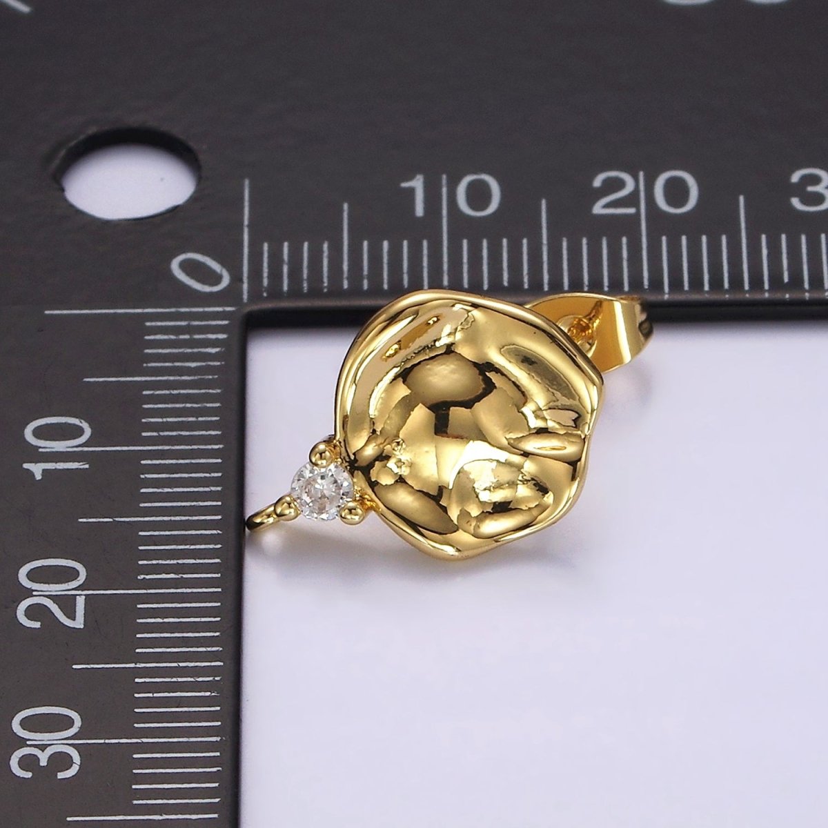 14K Gold Filled Round Hammered Clear CZ Drop Open Loop Stud Earrings Findings Supply | Z602