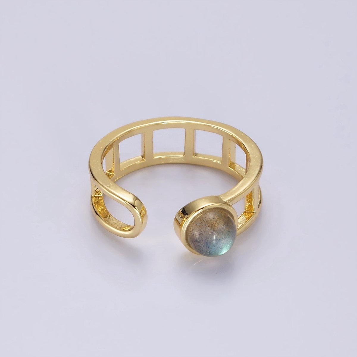 14K Gold Filled Round Labradorite Bar Wrap Double Band Ring | O-642