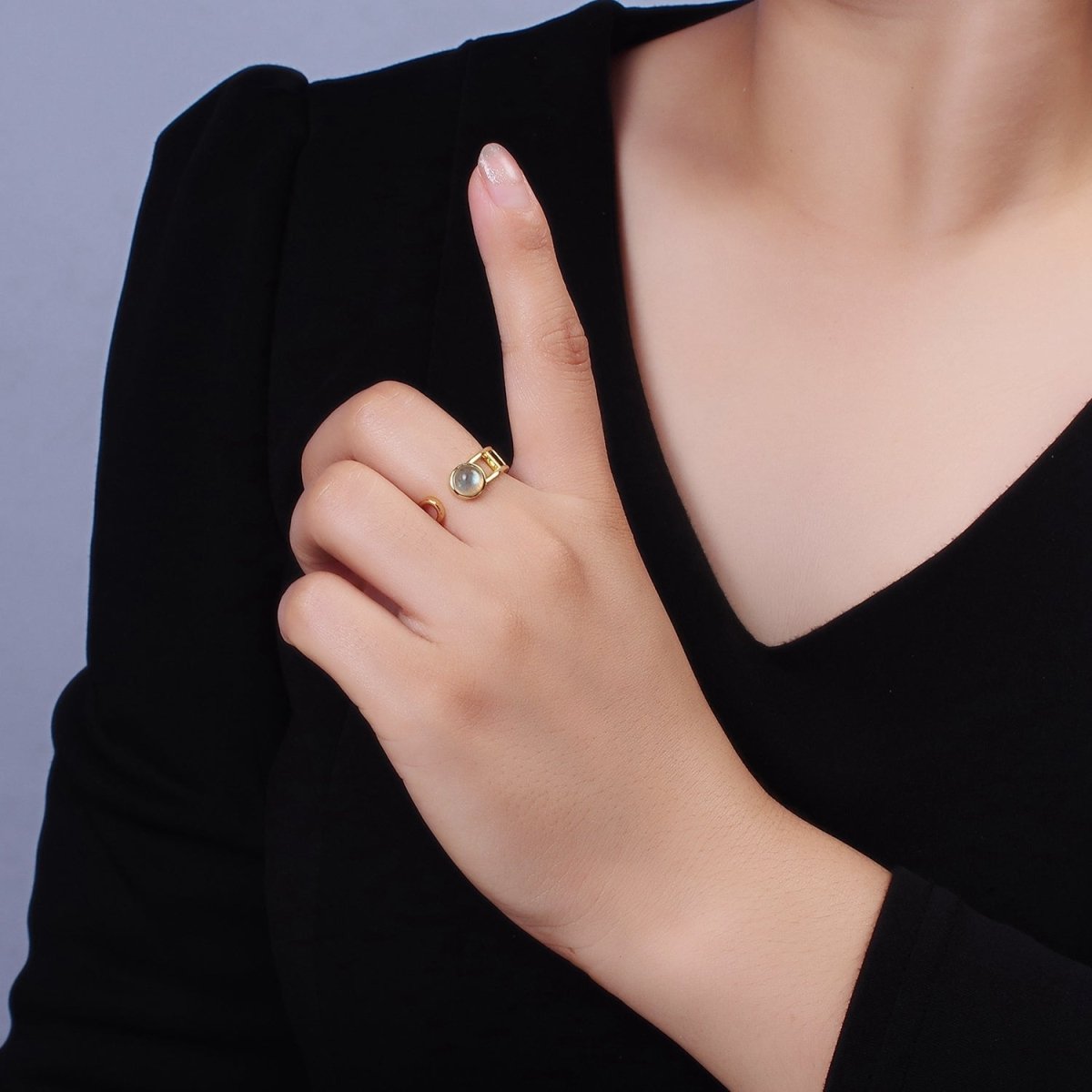 14K Gold Filled Round Labradorite Bar Wrap Double Band Ring | O-642