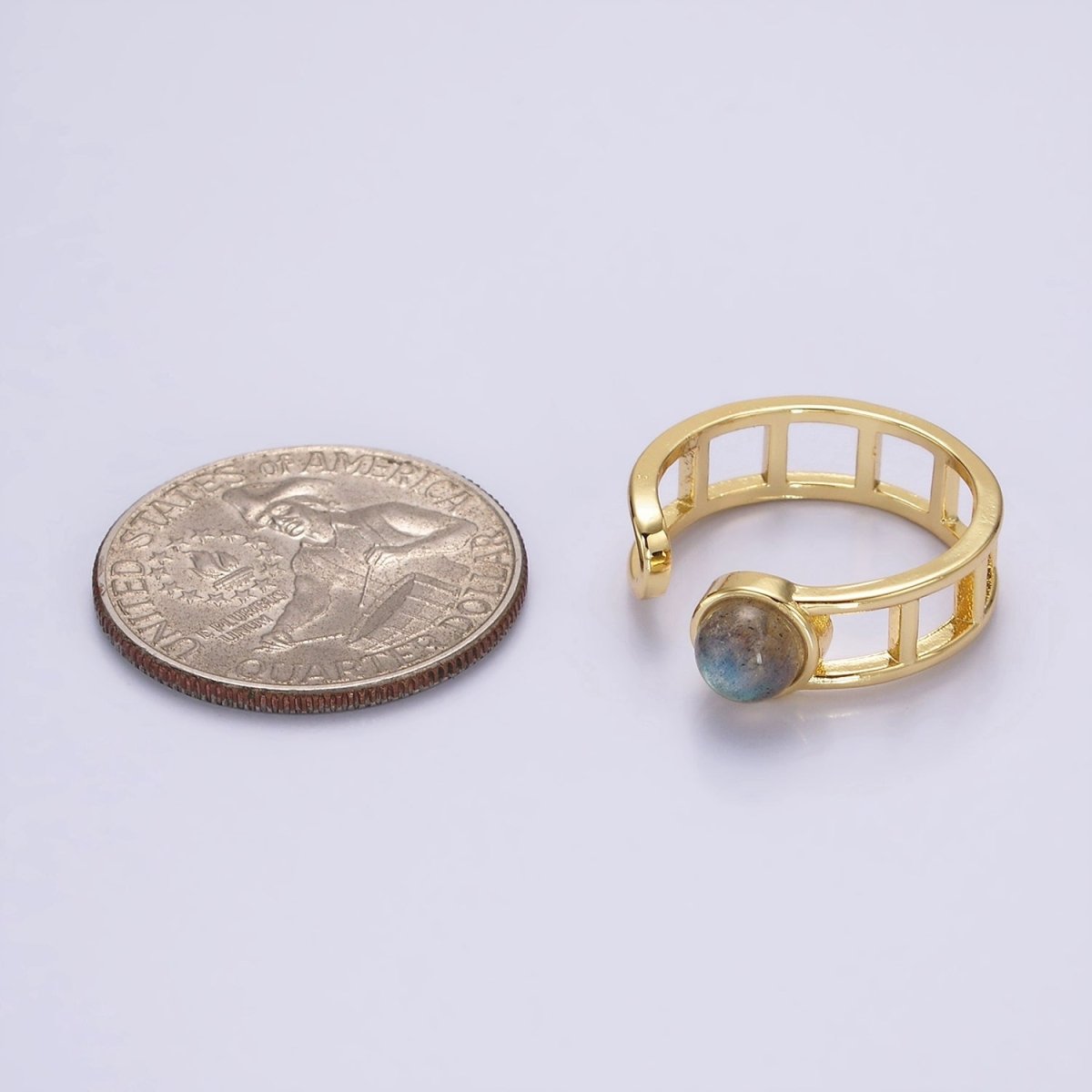 14K Gold Filled Round Labradorite Bar Wrap Double Band Ring | O-642