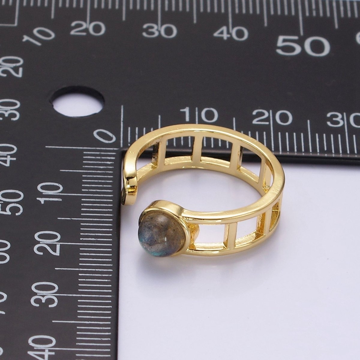 14K Gold Filled Round Labradorite Bar Wrap Double Band Ring | O-642