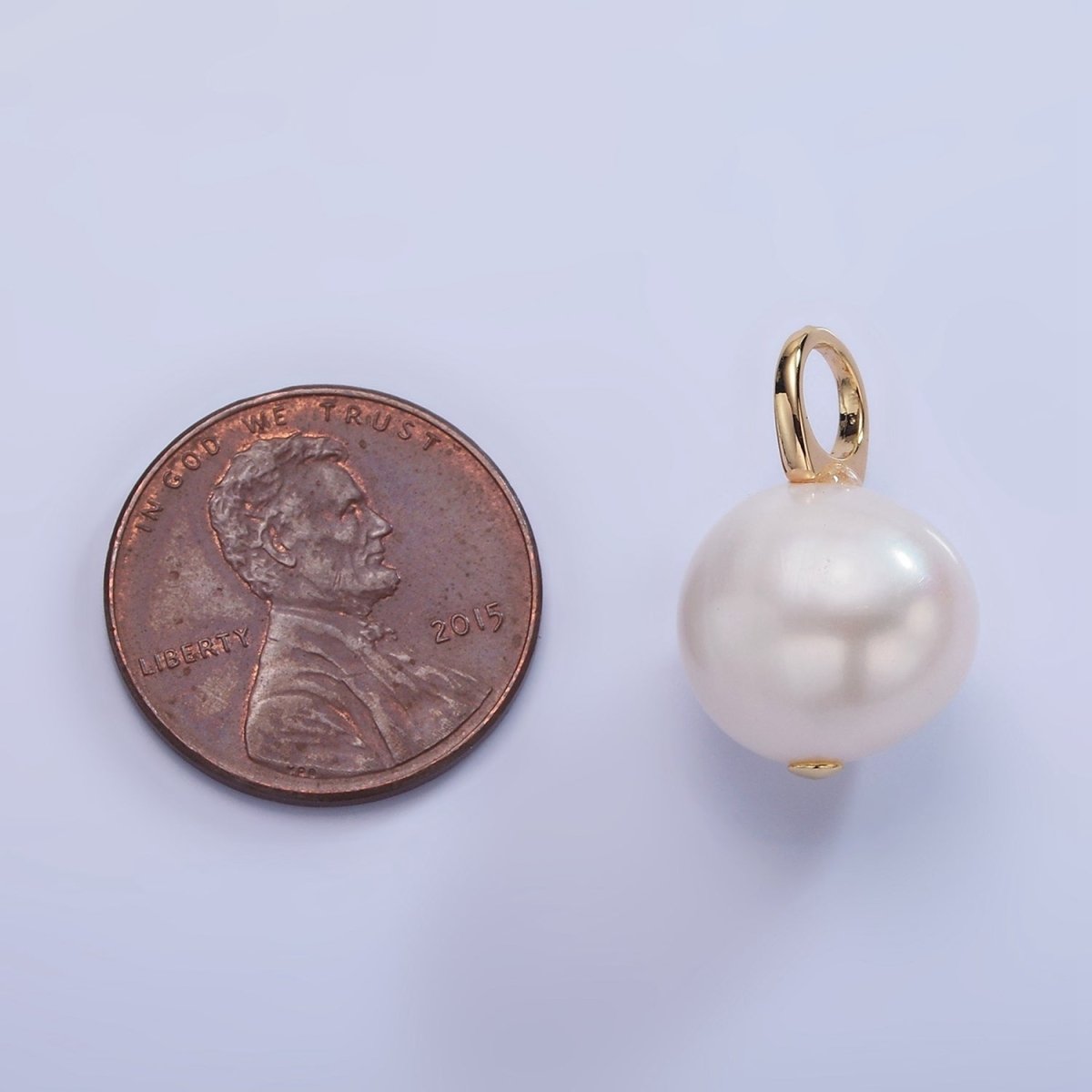 14K Gold Filled Round White Freshwater Pearl Drop Pendant | P1711