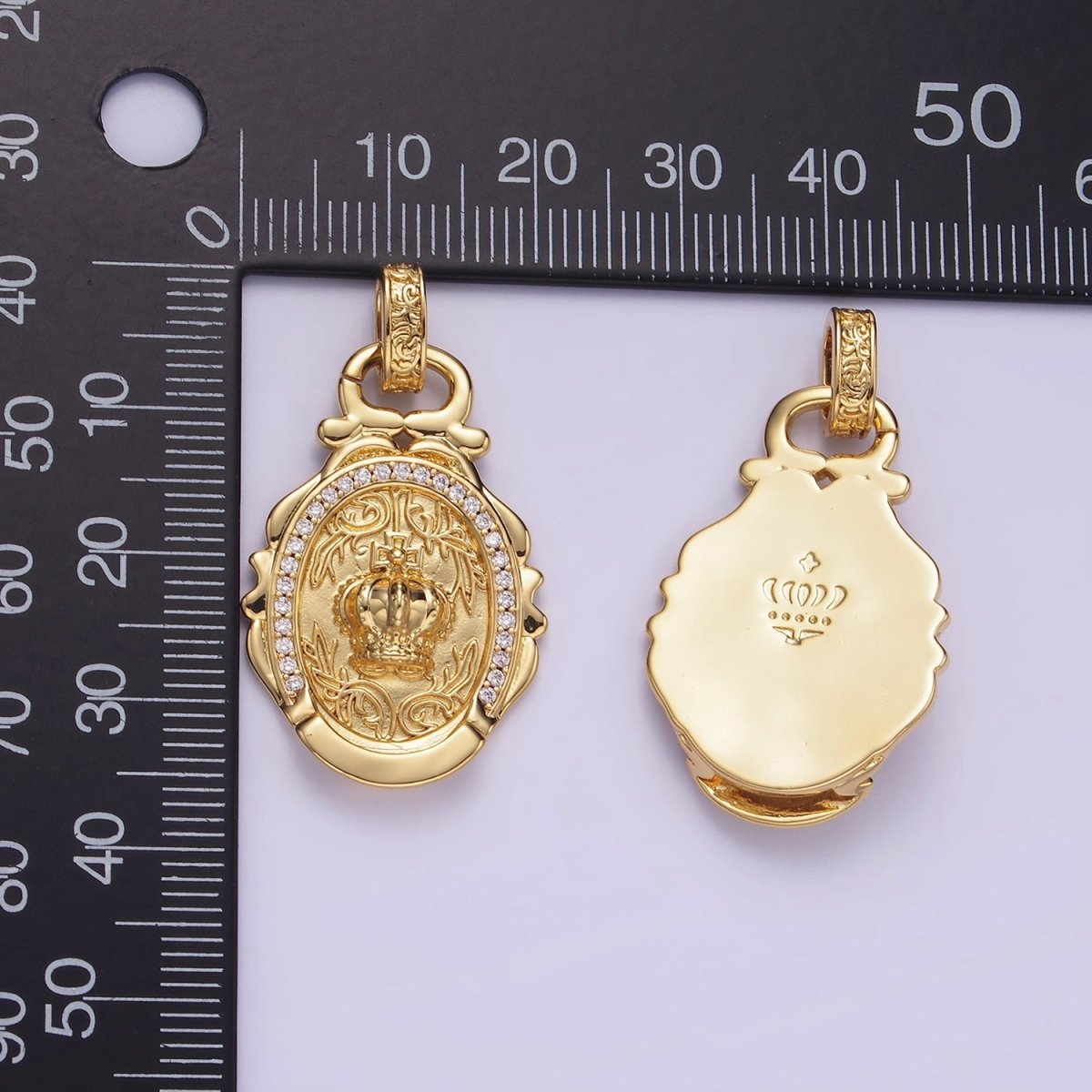 14K Gold Filled Royal Crown Micro Paved CZ Artisan Rhondelle Bail | AA1245