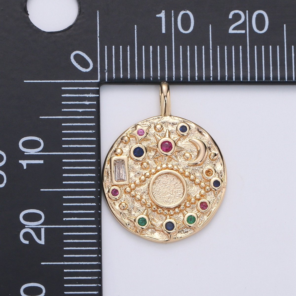 14K Gold Filled Rustic Dainty Evil Eye Charm with Micro Pave Cubic Zirconia CZ Stone for Celestial Moon Necklace or Earring Supply D-219 to D-220
