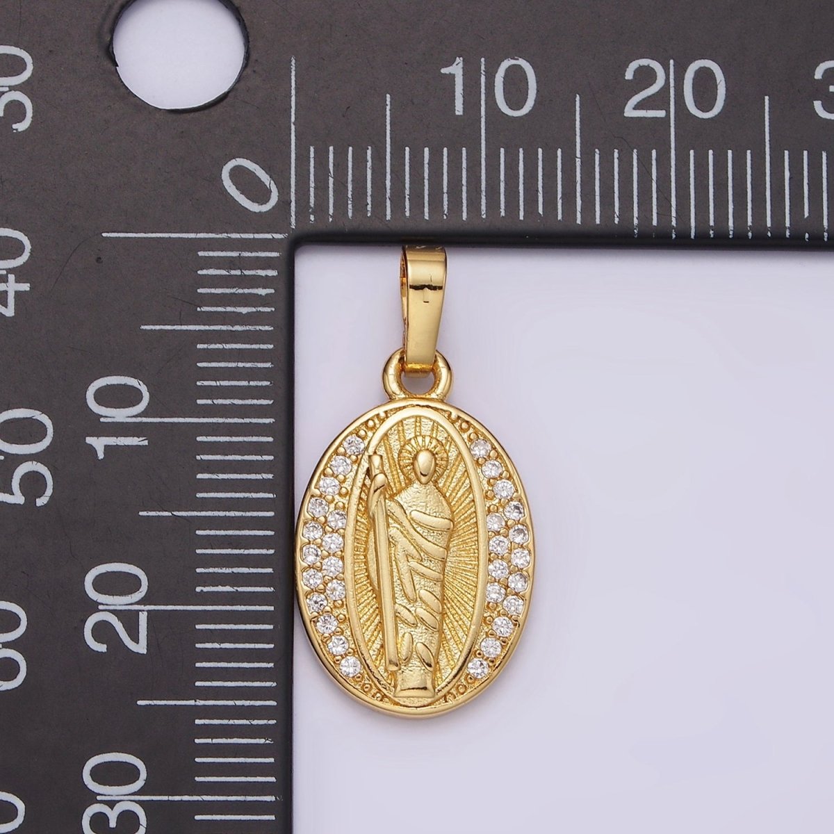 14K Gold Filled Saint Jude Clear Micro Pave Sunburst Oval Pendant | AA608
