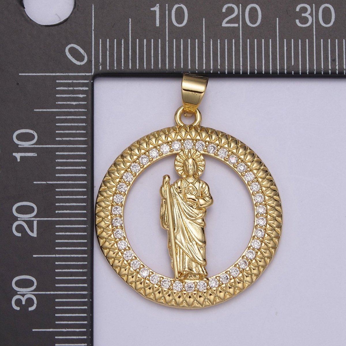 14K Gold Filled Saint Jude Round Religious Medallion Pendant Micro Pave San Judas Tadeo necklace Charm H-929