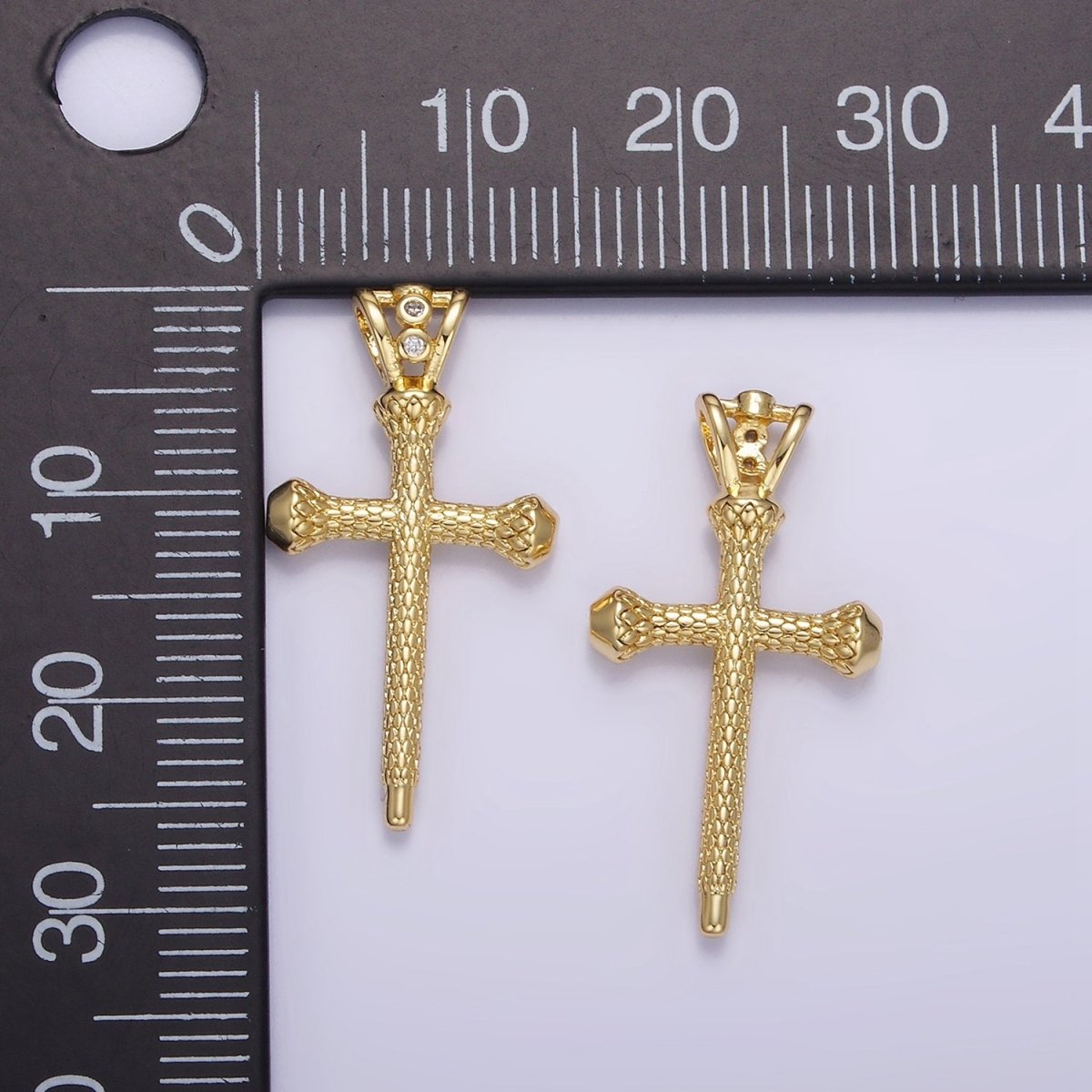 14K Gold Filled Scale-Textured Religious Triple CZ Bail Pendant | AA1231