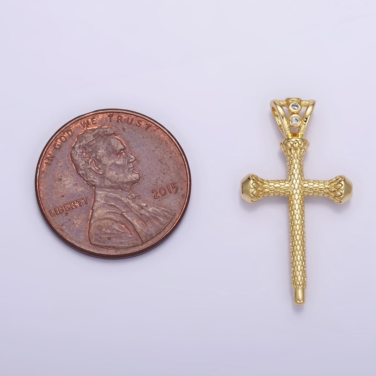 14K Gold Filled Scale-Textured Religious Triple CZ Bail Pendant | AA1231