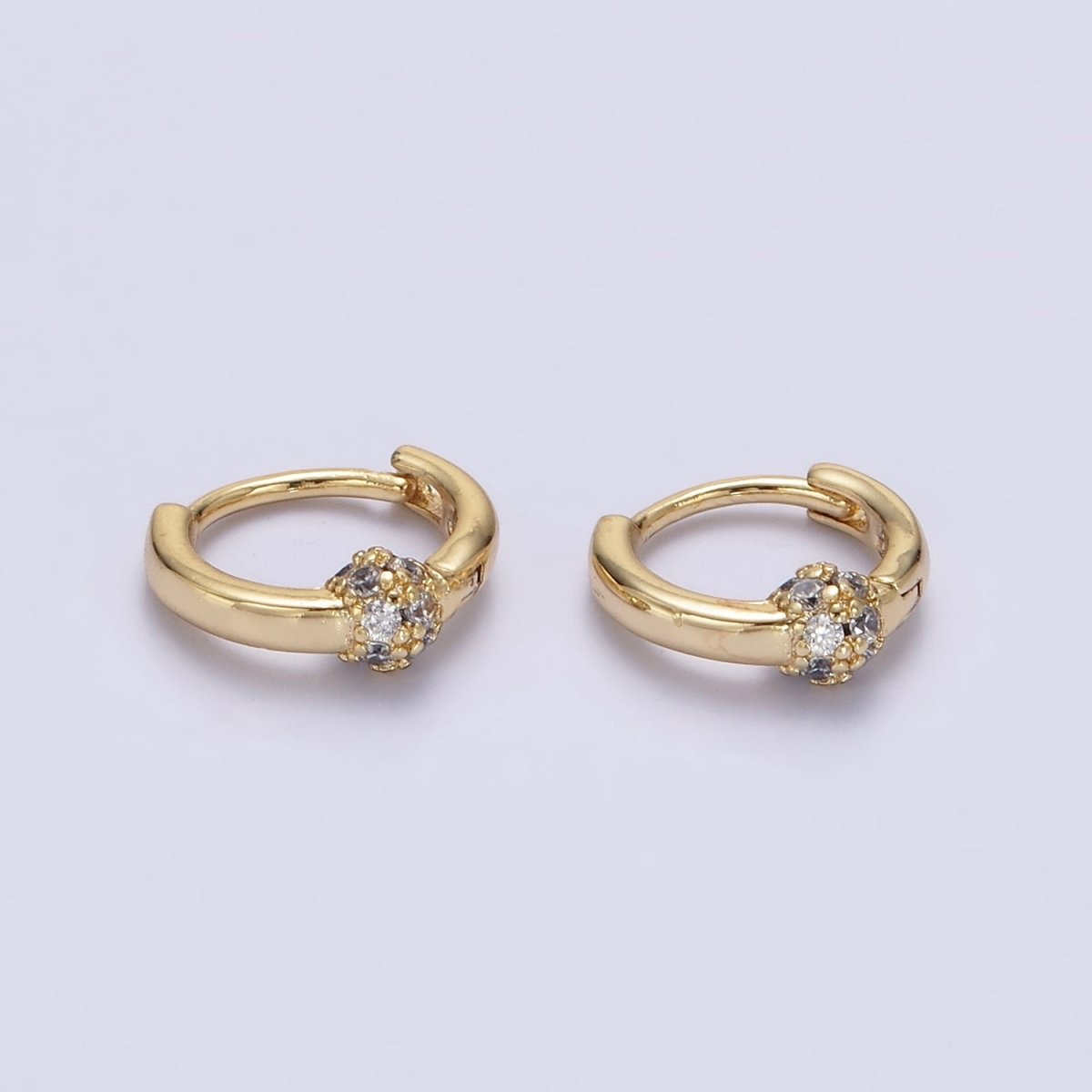 14K Gold Filled Shambala Bead CZ Micro Paved 10mm Cartilage Huggie Earrings | AE747